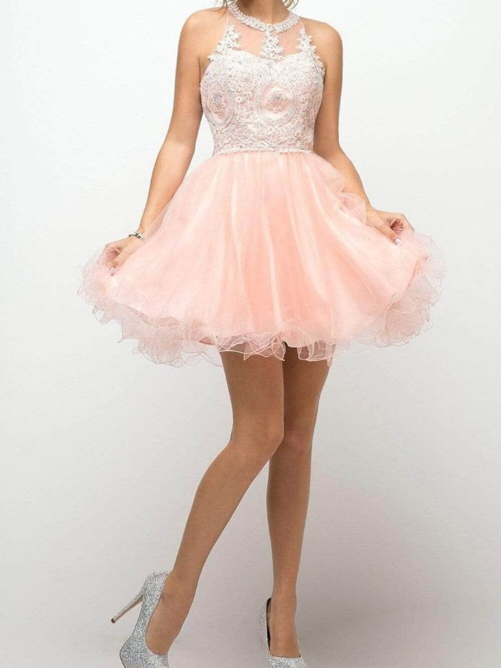 NWT Ladivine UJ0119 Cocktail Lace Short Dress Blush Size Medium